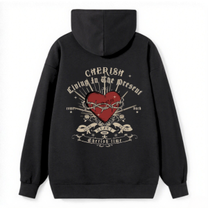 "Cherish" Heart & Rose Tattoo Hoodie